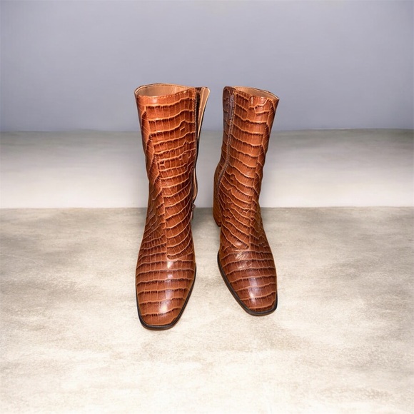 Vionic Tan Crocodile Pattern Heeled Boots - Picture 2 of 4
